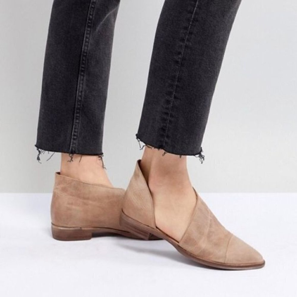 Free People Royale Flats Tan Taupe Cutout Leather Booties Pointed Toe Sz 36 NEW